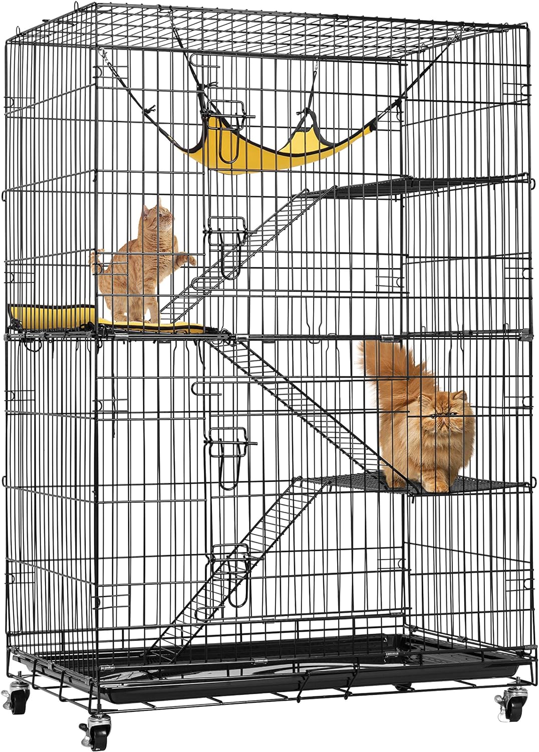 Enclos d'Intérieur pour Chats à 4 Niveaux avec Hamac - Grand Parc pour 1 à 3 Chats