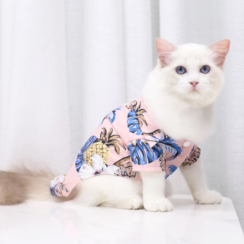 T-Shirt d'Été Style Hawaïen pour Chats et Petits Chiens