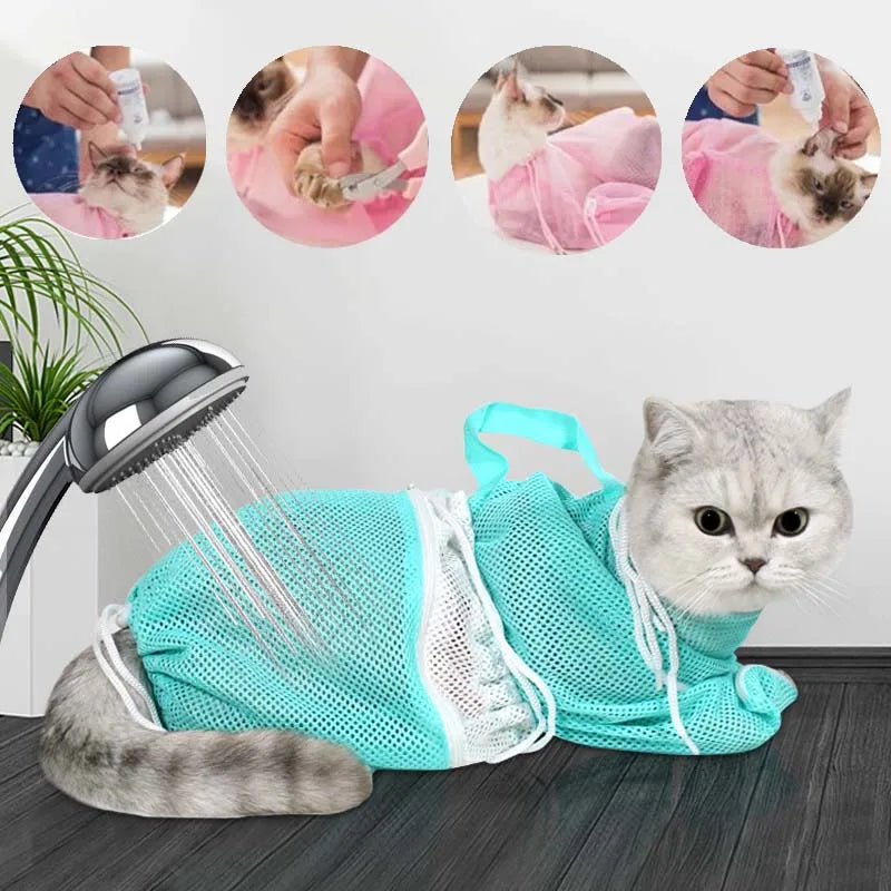 Sac de Bain en Maille pour Chat - Idéal pour le Nettoyage et la Coupe des Griffes