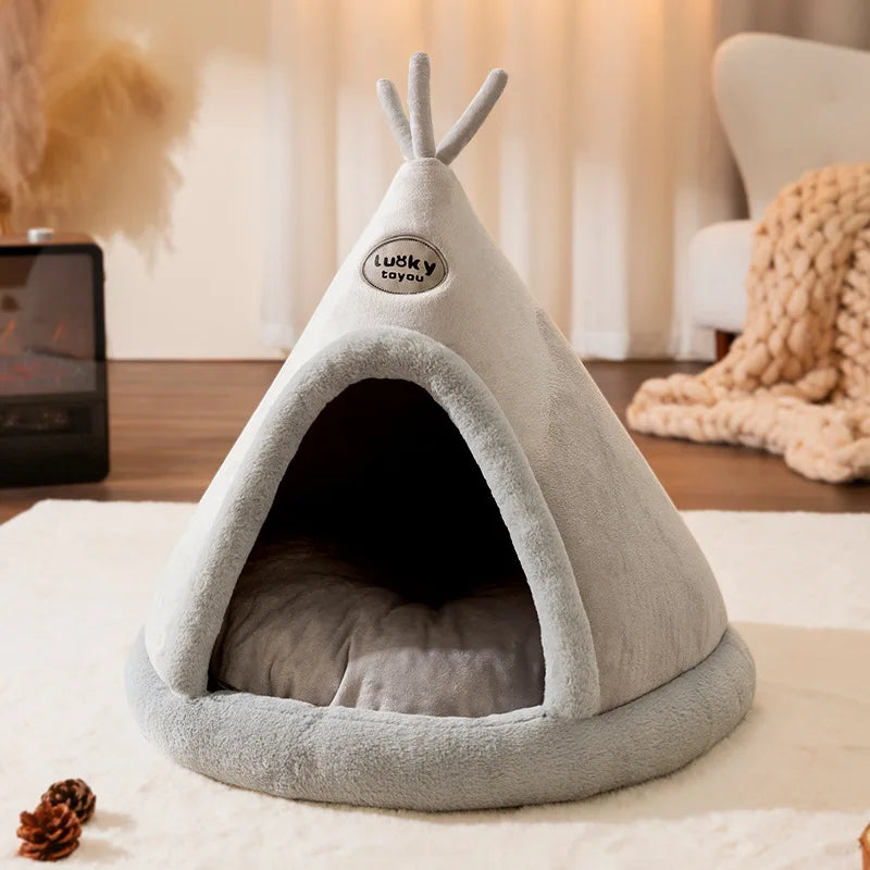 Maison Grotte pour Chat et Chien - Tente Pliable et Douce en Forme de Yourte