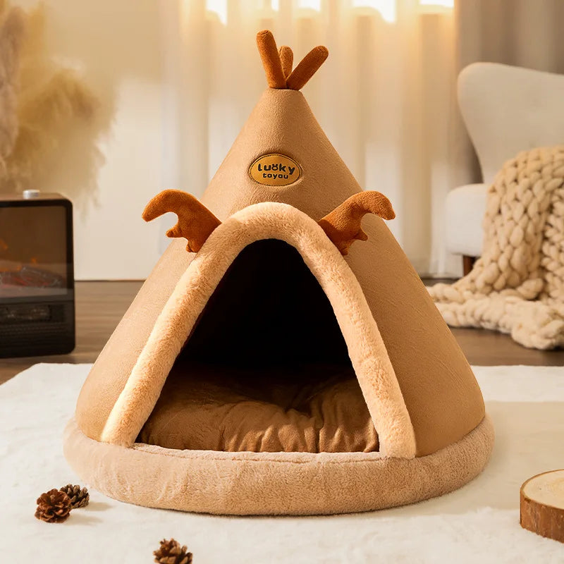 Maison Grotte pour Chat et Chien - Tente Pliable et Douce en Forme de Yourte